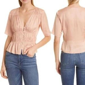 Frame Denim Peach Silk Short Sleeve Top Peach Small NWT